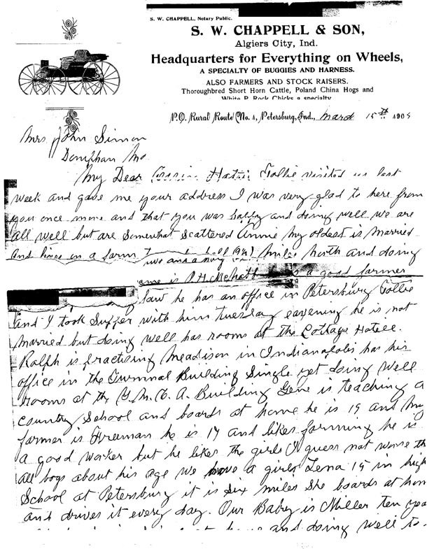 Letter from Stephen White Chappell to Hattie Chappell-Simon