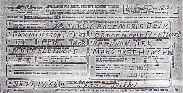 Grace Fleetwood-Delk's SS-5 Application