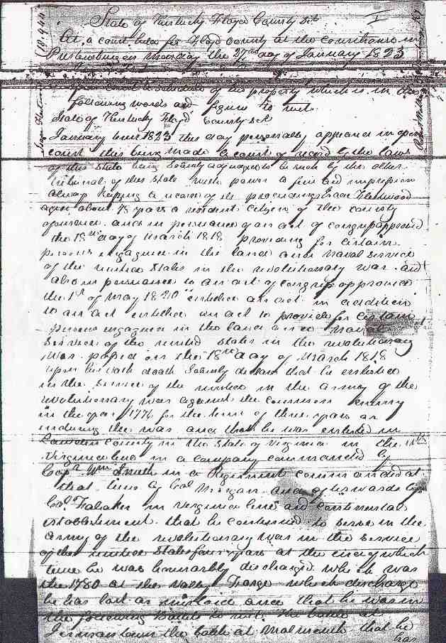 Isaac Fleetwood's Revolutionary War Pension Document - January 27, 1823 - Page 1
