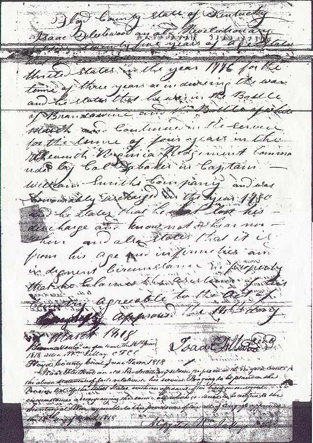 Isaac Fleetwood's Revolutionary War Pension Document dated June 16, 1818