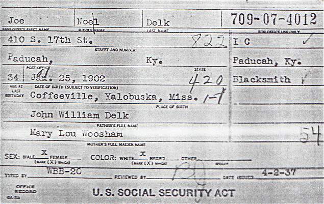 Joseph Delk's SS-5 Application