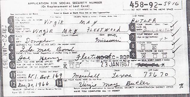 Virgie Fleetwood-Butler's SS-5 Application
